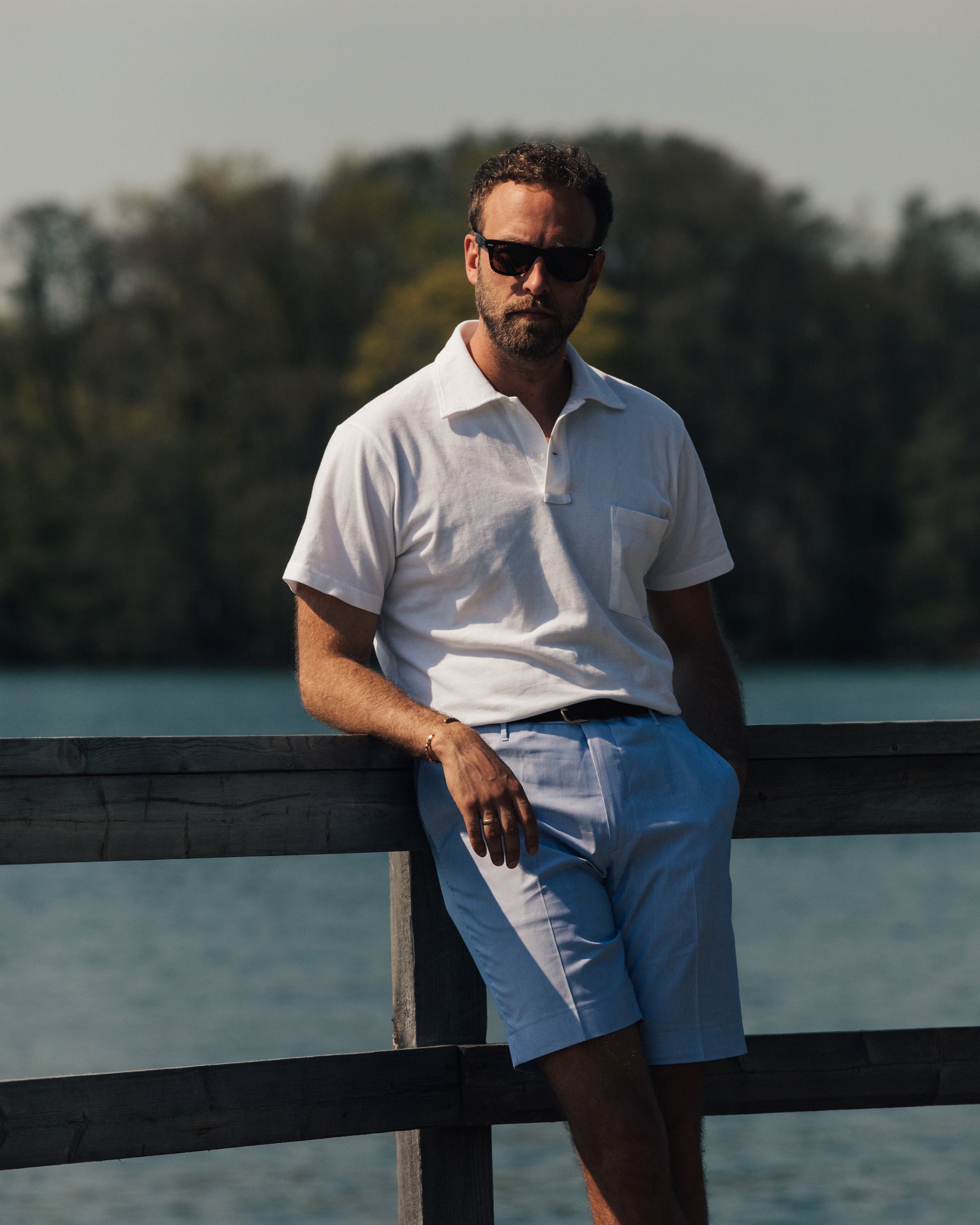 Sky blue pair of regular fit cotton bermuda